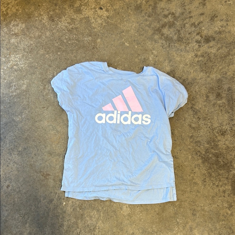 adidas Kids Blue Shirt with Pink Logo